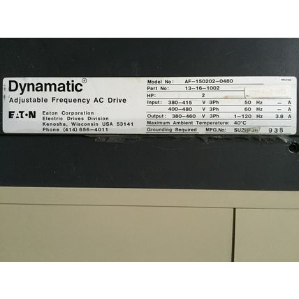 EATON AF-150202-0480,13-16-1002,DYNAMATIC AF1500, 3.8A 480VAC 2HP 380-460V,AG