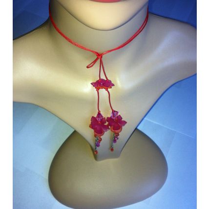 New Chunky Charm Ladies Cord Necklace With Pink Flower Pendent