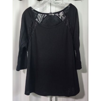 Lena Women's Poly Rayon Spandex Black Lace 3/4 Sleeve Sparkle Stone Top Sz 18/20