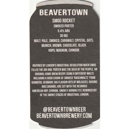 BEER MAT - BEAVERTOWN BREWERY - SMOG ROCKET SMOKED PORTER -(Cat No 028) - (2015)