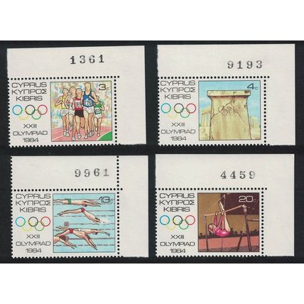 Cyprus Swimming Marathon Olympic Games Los Angeles 4v Corners 1984 MNH