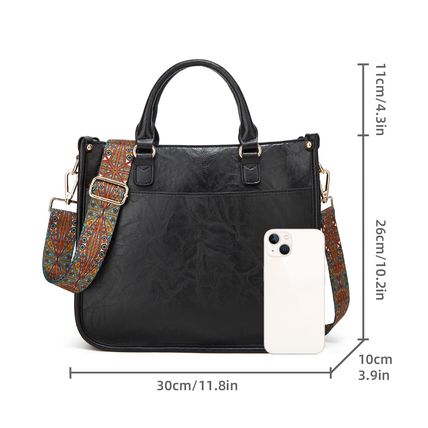Ladies'Crossbody Bag with Wide Strap and Detachable Shoulder Strap Black