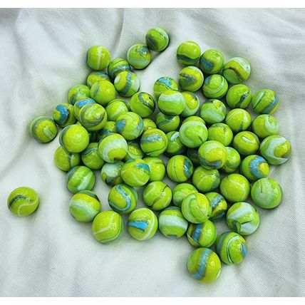 'TROLL' - 70 Glass Marbles, Lime Green Swirl, 16mm - SECONDS, LIGHT CRACKING