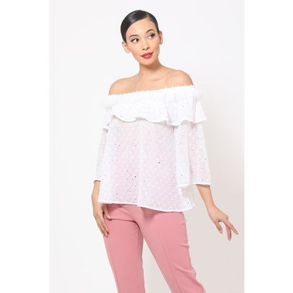 Polka Dot Sheer Off Shoulder Top