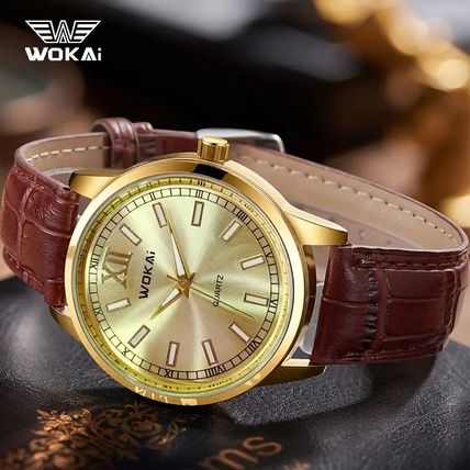 Gents Classic Gold Face Stainless Steel Back Brown Leather Strap Watch