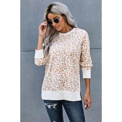 Leo Round Neck Long Sleeve Leopard Print Loose Fit Sweatshirt