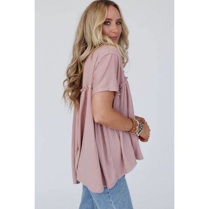 Light Pink Ruffled Trim Loose Babydoll Tee