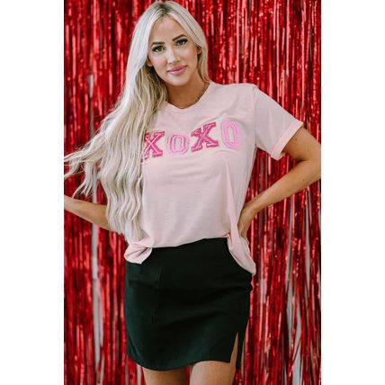 Pink Valentines Shiny XOXO Graphic T-shirt