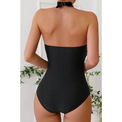 Black Halter Neck Monokini with Floral Beach Cover Up