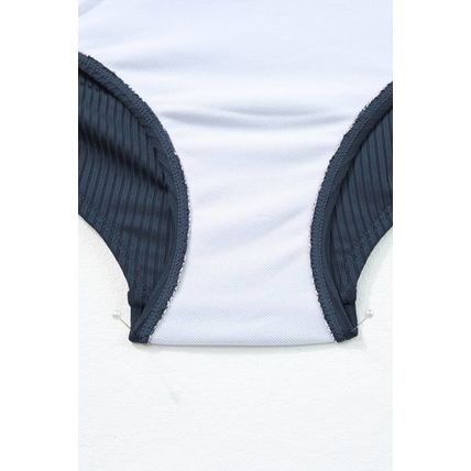 Navy Blue Ribbed Drawstring Sides Cutout One Piece Swimsuit
