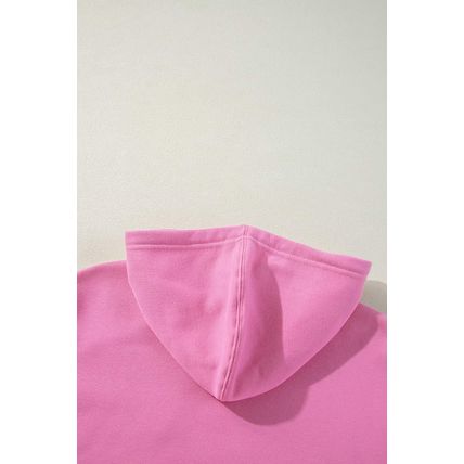 Bonbon Solid Color Fleece Lined Drawstring Hoodie with Pocket