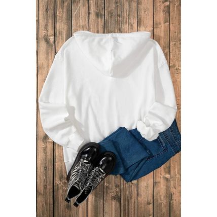 White Fleece Lined Kangaroo Pocket Drawstring Chunky Hoodie