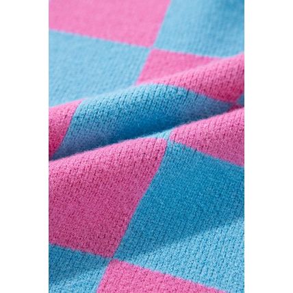 Sachet Pink Colorblock Plaid Pattern Ribbed Trim Sweater Tank Top
