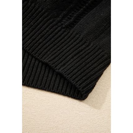 Black Open Knit Drop Shoulder Sweater Cardigan
