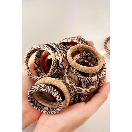 Light French Beige 5Pcs/Set Animal Pattern High Elastic Hair Tie