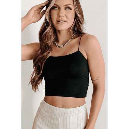 Black Spaghetti Strap Skinny Fit Cropped Tank Top