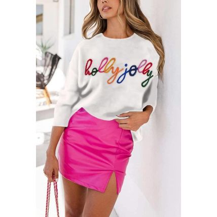 White Holly Jolly Round Neck Casual Sweater