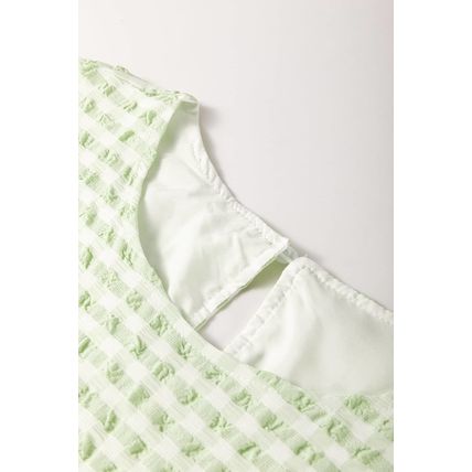Green Stripe Textured Tiered Short Sleeve Loose Mini Dress