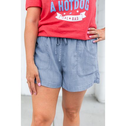 Beau Blue Pocketed Drawstring High Waist Plus Size Denim Shorts