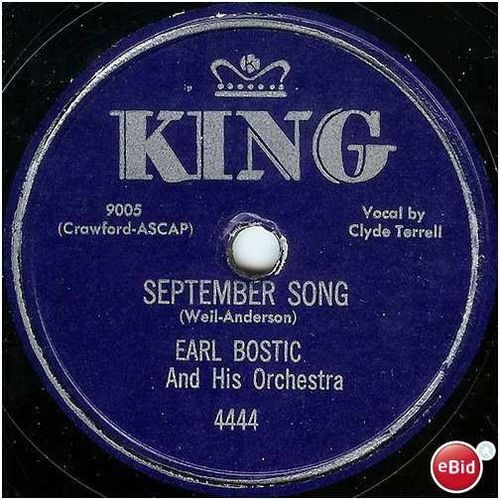 King 78 #4444 - Earl Bostic Orchestra - "September Song" & "Sleep"