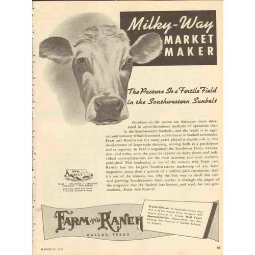 farm and ranch 1947 sunbelt milky way market maker magazine vintage ad