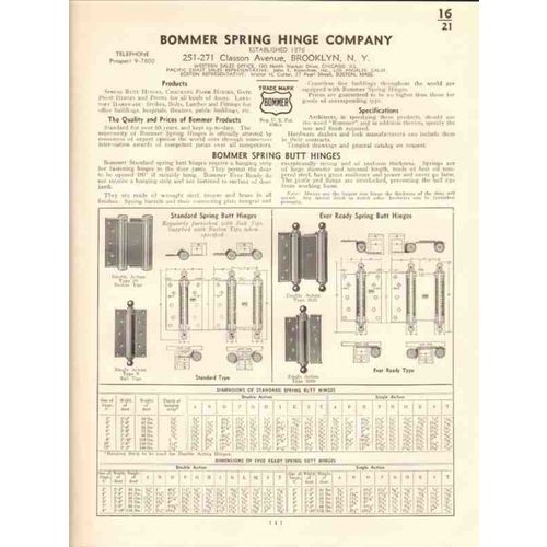 bommer spring hinge company 1941 butt floor flange vintage catalog