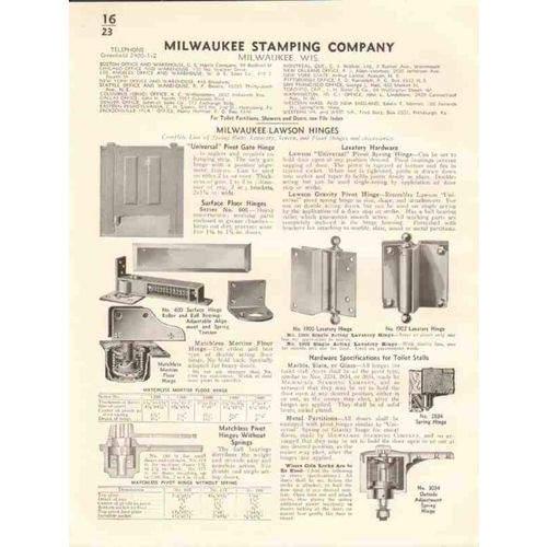 milwaukee stamping company 1941 lawson hinges lavatory vintage catalog