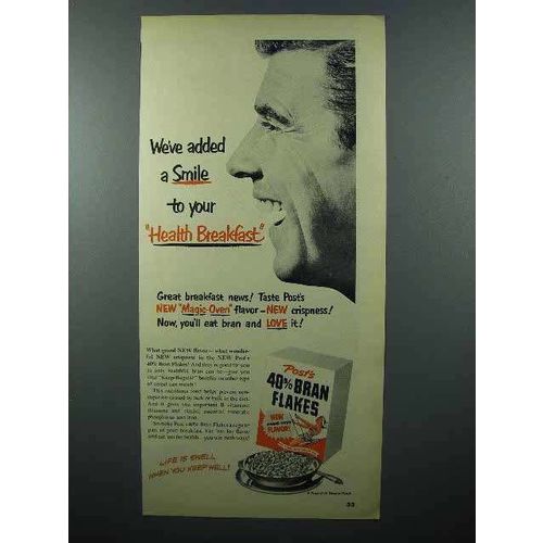 1952 Post's 40% Bran Flakes Cereal Ad - Smile