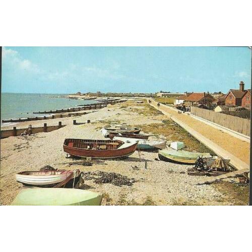 Selsey, W Sussex - beach, boats - nice Plastichrome postcard c.1960s