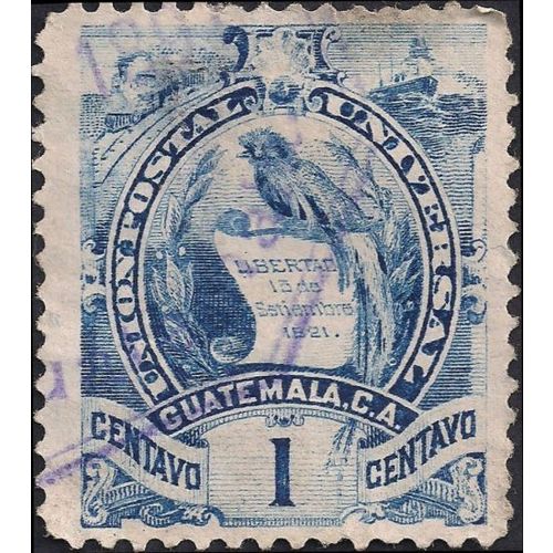GUATEMALA, Heraldic Bird, Liberty, blue 1887, 1c, #3