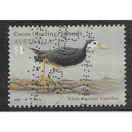 CKI 2008 $1.00 'BIRDS -'WHITE BREASTED WATERHEN ' FINE USED (EBID70-965)