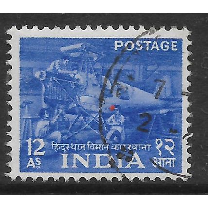INDIA 1955 FIVE YEAR PLAN 12a BRIGHT BLUE HINDUSTAN AIRCRAFT SG364 FINE USED#2