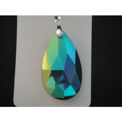 Faceted 51ax30mm dichroic Austrian cut glass pear pendant on 20" snake chain