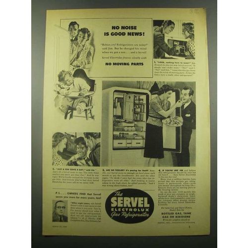 1939 Servel Electrolux Gas Refrigerator Ad - No Noise