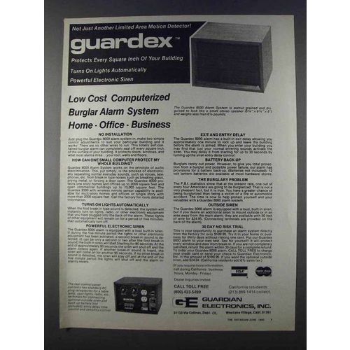 1980 Guardian Electronics Guardex 8000 Alarm System Ad