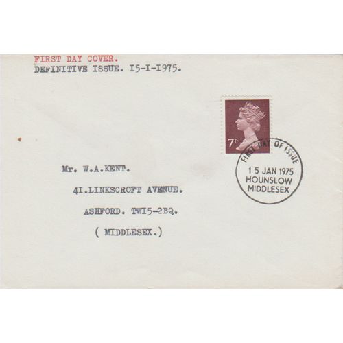GB 1975 New Definitive 7p issue FDC Hounslow pm see others