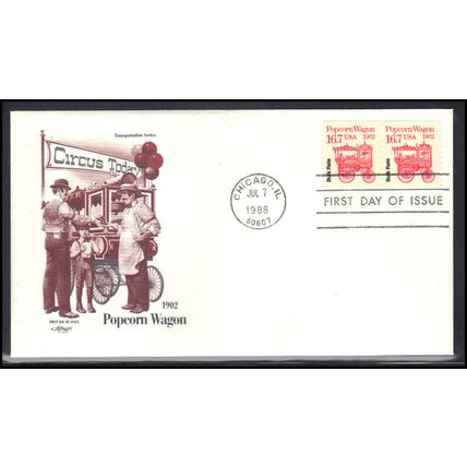 FDC Artmaster 2261 16.7c Popcorn Wagan Pair (Cachet-U/A) Box0550