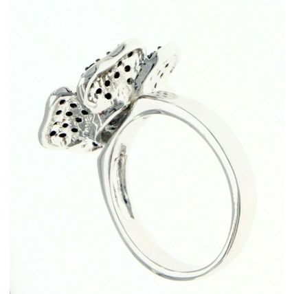 New 925 Sterling Silver Lily Rose Fashion Jewelry Flower Ring Black & White CZ