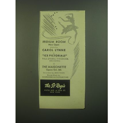 1946 The St. Regis Iridium Room Ad - Presenting Carol Lynne Ice Pictorials