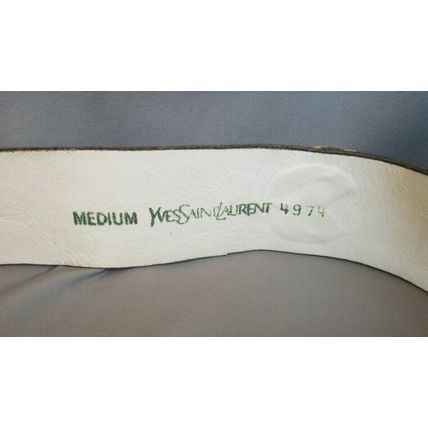 RARE 1980's YVES SAINT LAURENT Brass Leather Belt TAN/GREY-GREEN Med 29"31" 4974