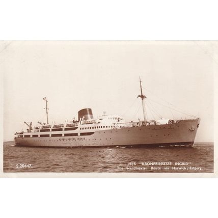 MS Kronprinsesse Ingrid Ship At Harwich Harbour Real Photo Old Postcard