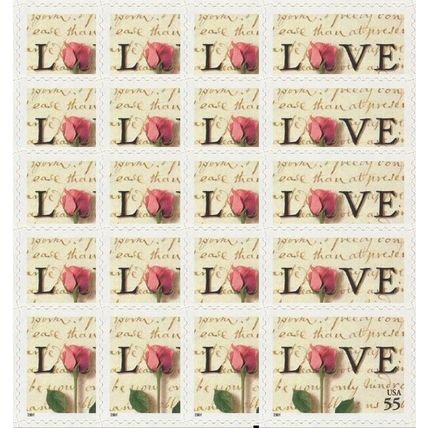 Rose and Love Letter ONE PACK OF TEN Stamps - 55 Cent Postage Stamps Scott 3499
