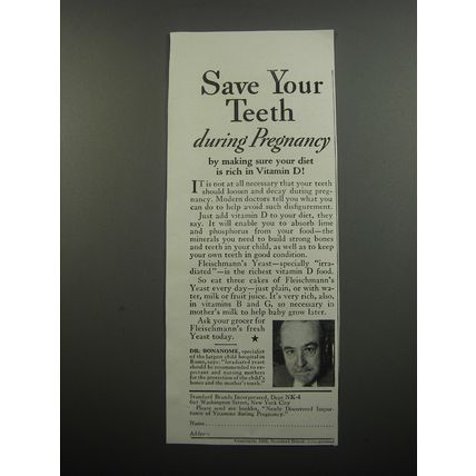 1933 Fleischmann's Yeast Ad - Save your teeth during pregnancy