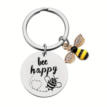 BEE HAPPY KEYRING SILVERY COLOURED