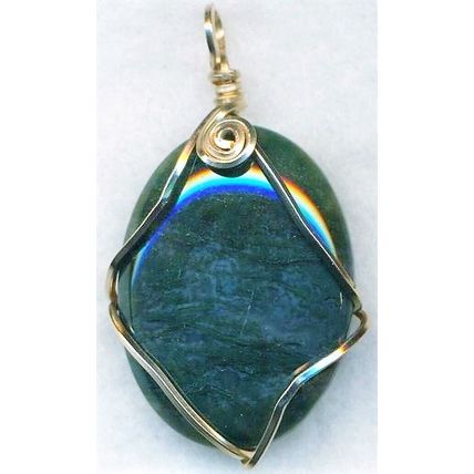 Green Moss Agate Gold Wire Wrap Pendant 40