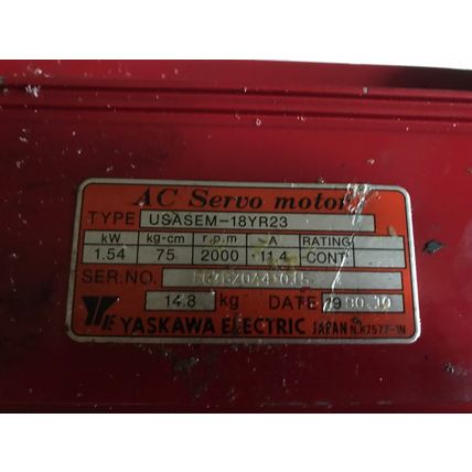 YASKAWA USASEM-18YR23 AC SERVO MOTOR, 1.54 kW, RPM: 2000,EX