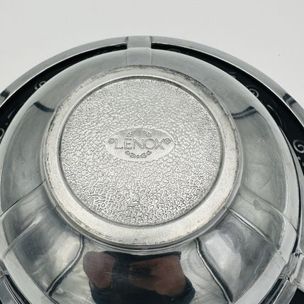 Lenox Serving Bowl Black Glass Decorative Rim Spyro Round Salad Metal Ware