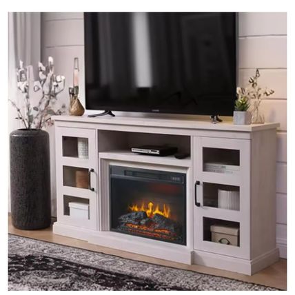 Farmhouse TV Cabinet with 3D Fireplace – Fits TVs Up to 65 Inches