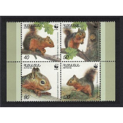 Armenia WWF Squirrel 4v Block of 4 2001 MNH SG#484-487 MI#435-438 Sc#632 a-d