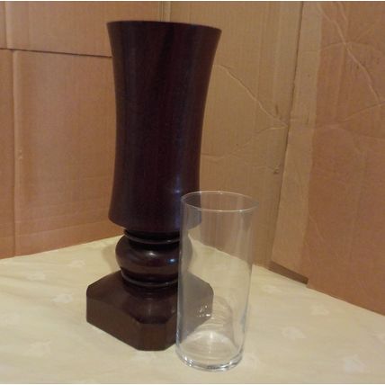 Dark Hand Turned Wooden Vase with Glass Insert